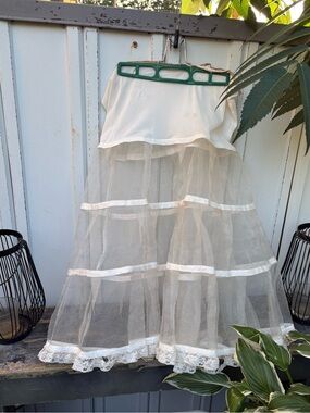 Vintage White Petticoat Slip Skirt with Lace Trim